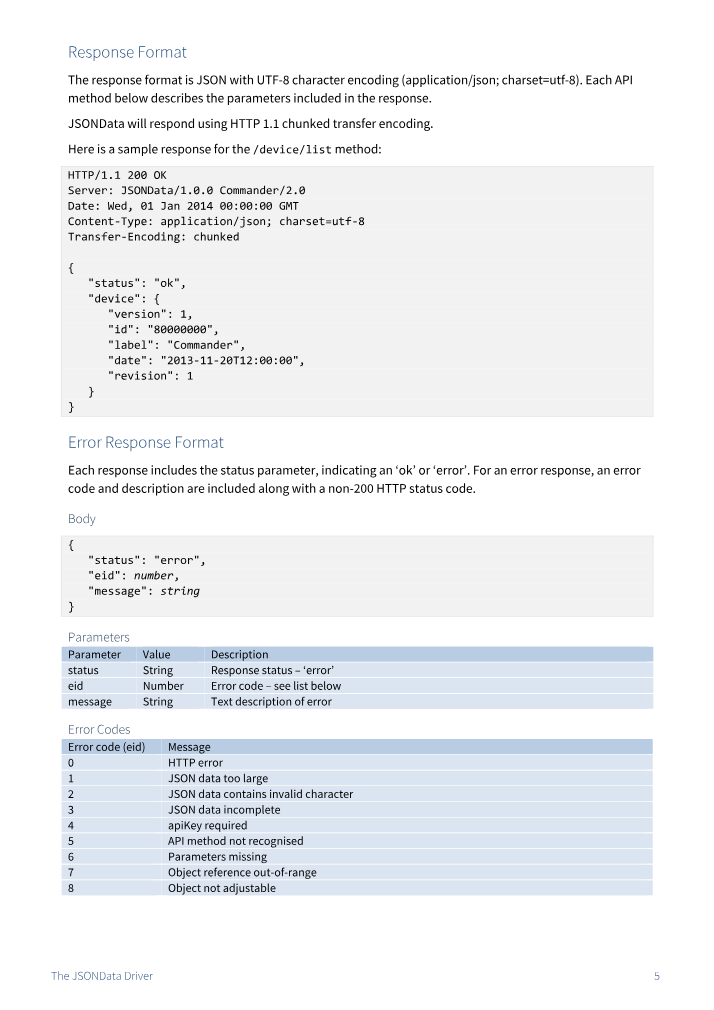 Preview thumbnail of page 5 of the JSONData Driver Manual PDF document.